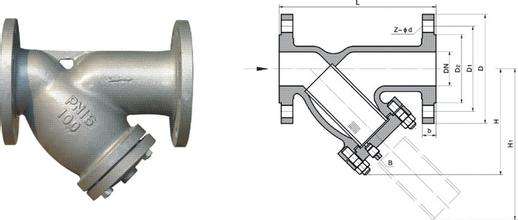 Y型管道過濾器結(jié)構(gòu)圖: