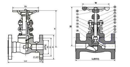 鍛鋼法蘭截止閥J41H結(jié)構(gòu)圖
