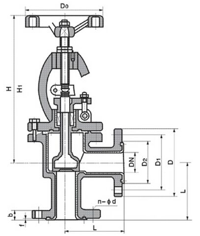 襯氟直角截止閥J44F46結(jié)構(gòu)圖