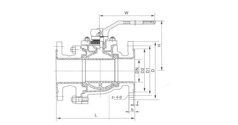 Q41F46襯氟球閥結(jié)構(gòu)圖: