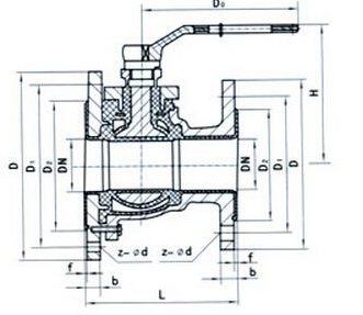 FQ41F46放料襯氟球閥結(jié)構(gòu)圖