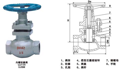 內(nèi)螺紋連接柱塞閥 UJ11SM、UJ11H結(jié)構(gòu)圖