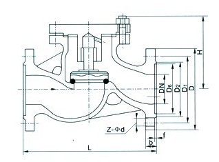 升降式止回閥H41W結(jié)構(gòu)圖