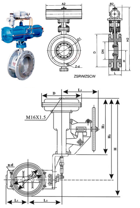 氣動(dòng)薄膜、活塞調(diào)節(jié)蝶閥ZMAW、ZSCW結(jié)構(gòu)圖