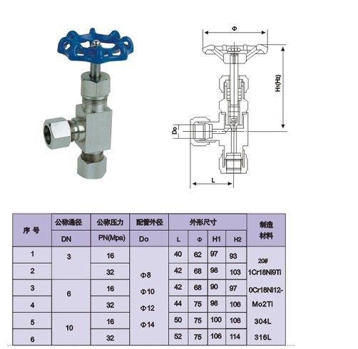 J94W卡套角式針型閥結(jié)構(gòu)圖